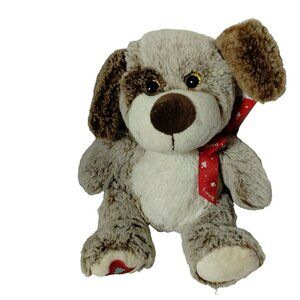 Plush Puppy Dog Stuffed Animal Toy with Heart‎ Paw Design & Red Love Ribbon 2014